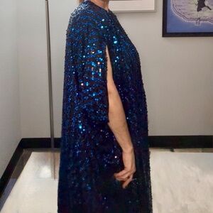 Sequined Navy Blue Maxi Dress - Evening Glam
